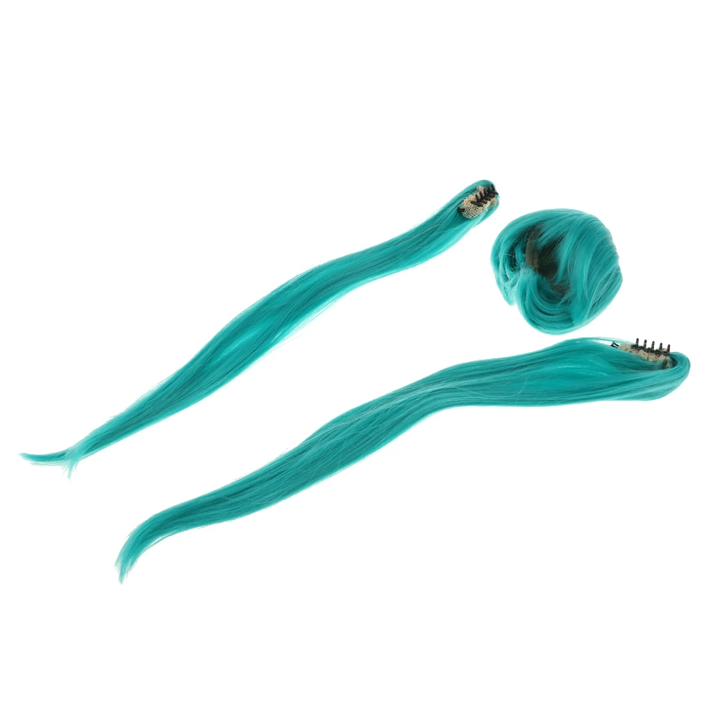 1/3 BJD Doll Synthetic Short Straight Wig with Ponytail for Night Lolita Doll Wig Hair Accessories Green