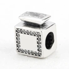 925 стерлингового серебра квадратный Форма Шарм с четкими CZ подходят браслет для Для женщин ювелирных украшений решений