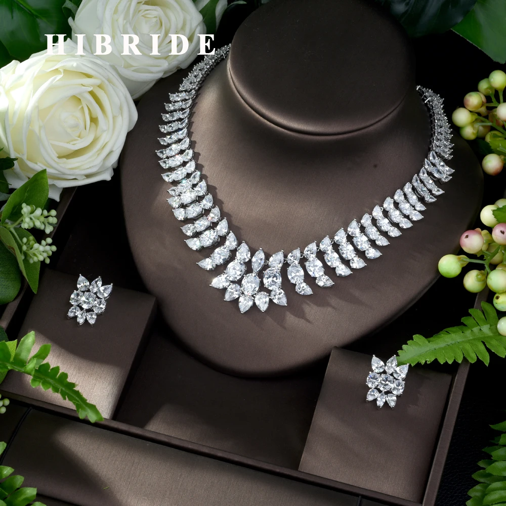 HIBRIDE африканские 2 шт. Свадебные циркониевые ожерелье серьги для женщин вечеринки