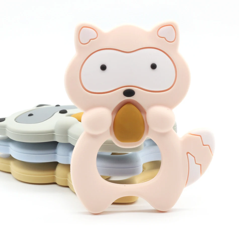 1 pc Silicone Teethers toy Raccoon Baby Ring Teether BPA Free Silicone