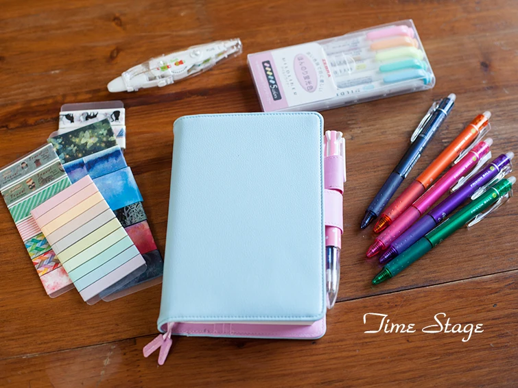 

time stage design A6 a5 notebook stationery diary billbook hobonichi style hobo notebook pink with blue