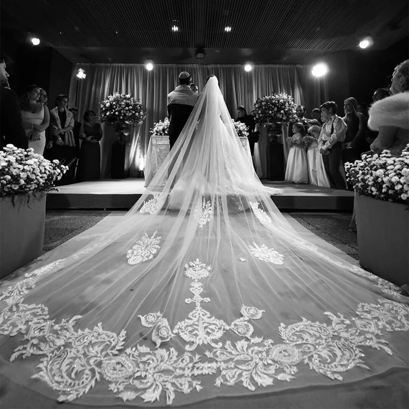 

Lace Appliques Wedding Veils Bride 3 Meters Long Wedding Accessories Totally Custom Made Wedding Veiled With Comb Bridal Veils