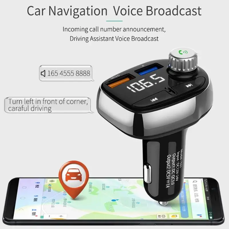 T61 Bluetooth Handsfree Car Kit fm-модулятор MP3 плеер 3A QC3.0 + 1A USB Зарядное устройство