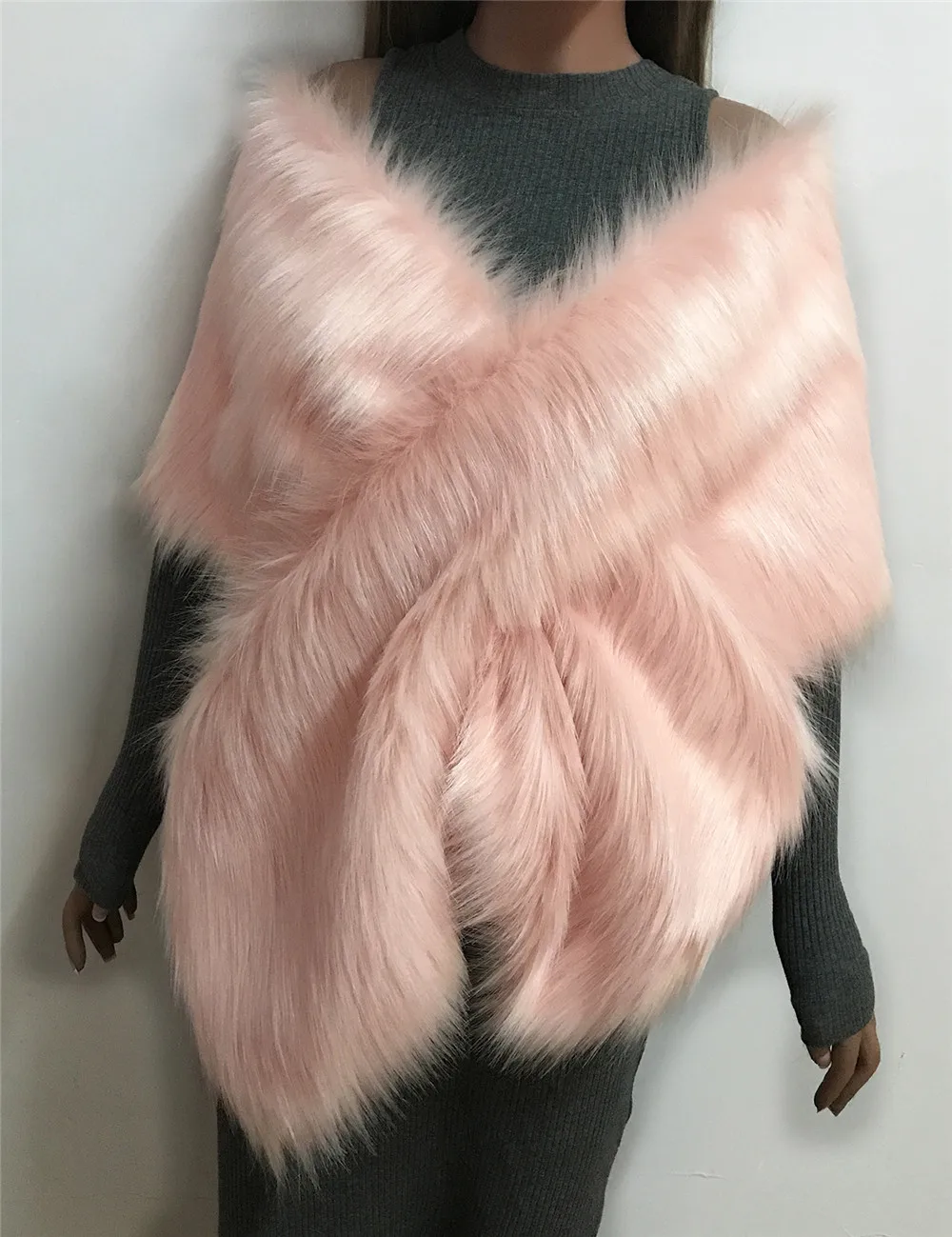 The autumn and winter new imitation fur big cape neck scarf multi-color joker scarf bride dress cross cape (9)
