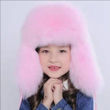 La russie 2016 Nouveau enfants Réel Fourrure De Renard Chapeau Garçons Filles Chaud D’hiver Chapeau de fourrure Bébé Solide Couleur Caps Chaud Oreilles Enfants Enfants Chapeau MHH06