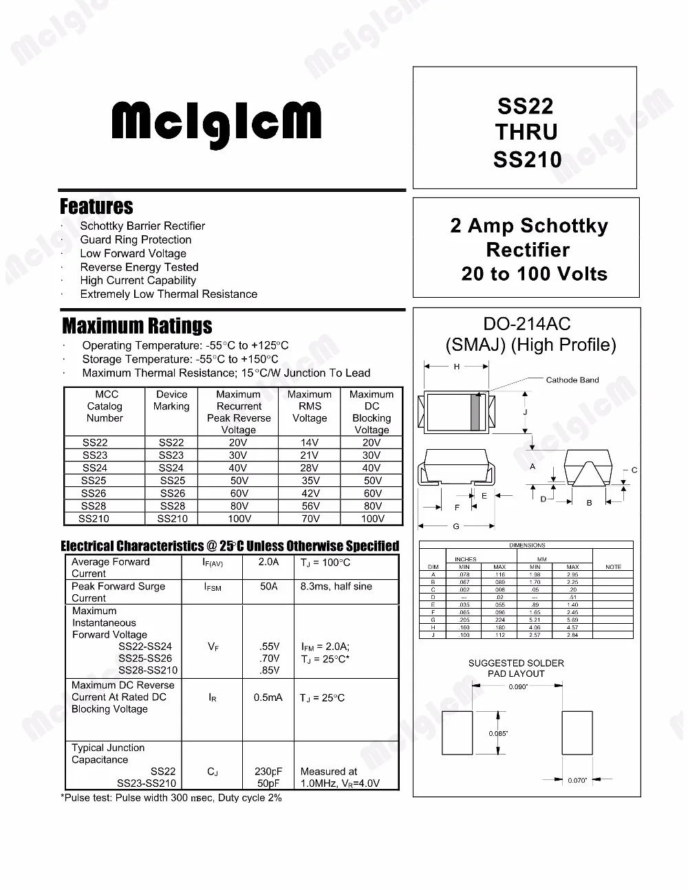 MCIGICM 100 шт ss210 sma smd do 214ac Диод Шоттки|schottky diode|smd schottky diode100pcs diode |