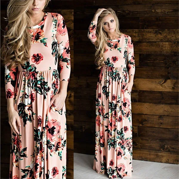 Shopping Pakistan Clothing, Selling New European And American Long Skirts, Multi-color Yards Printed Sleeve Sexy Dress 8039