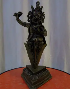 

10" Tibet old hand-made brass setting stones Hayagriva buddha instruments statue