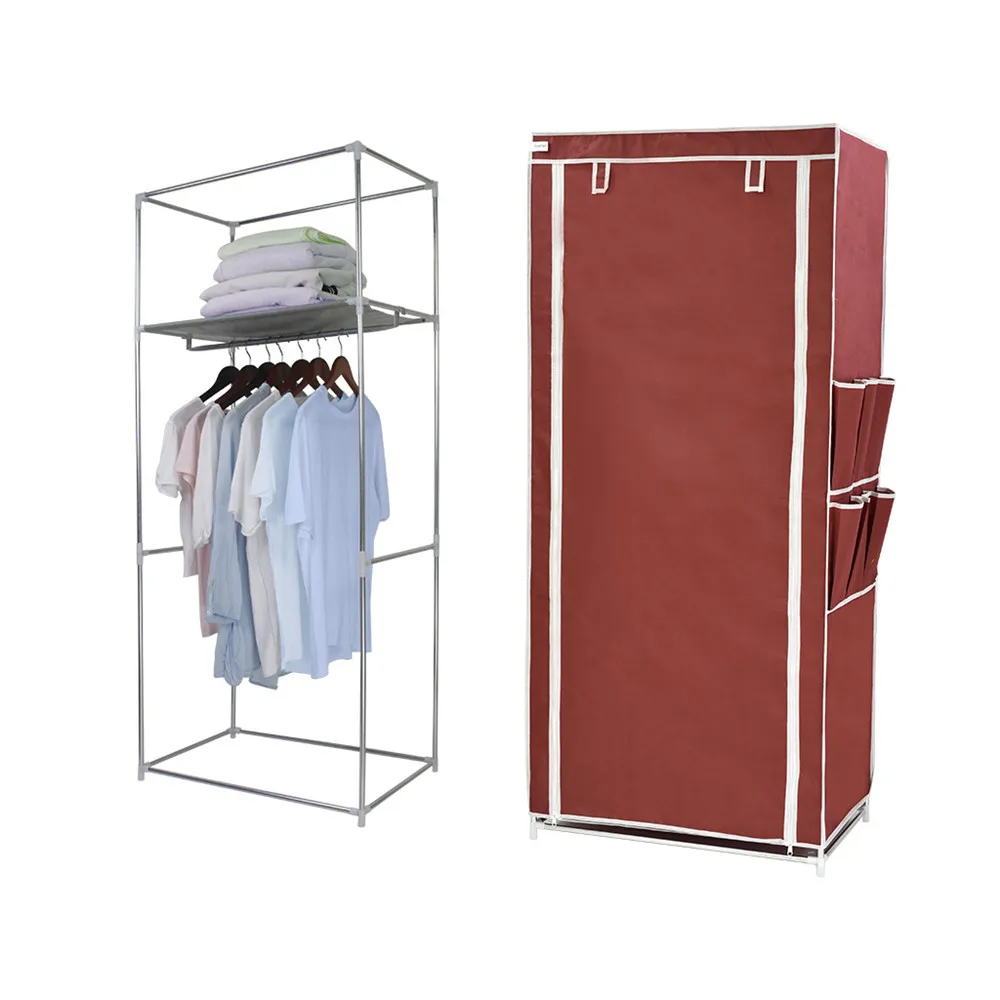 Finether Non-Woven Fabric Single Wardrobe with Side Pockets,Portable Clothes Closet Wardrobe Non-woven Fabric Storage Organizer2