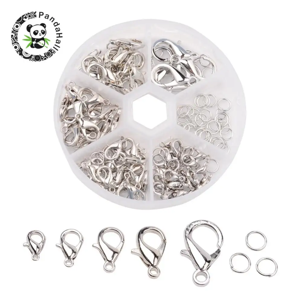 1 box zinc alloy lobster claw clasps and iron jump rings jewelry findings, Metal, clasps 1020