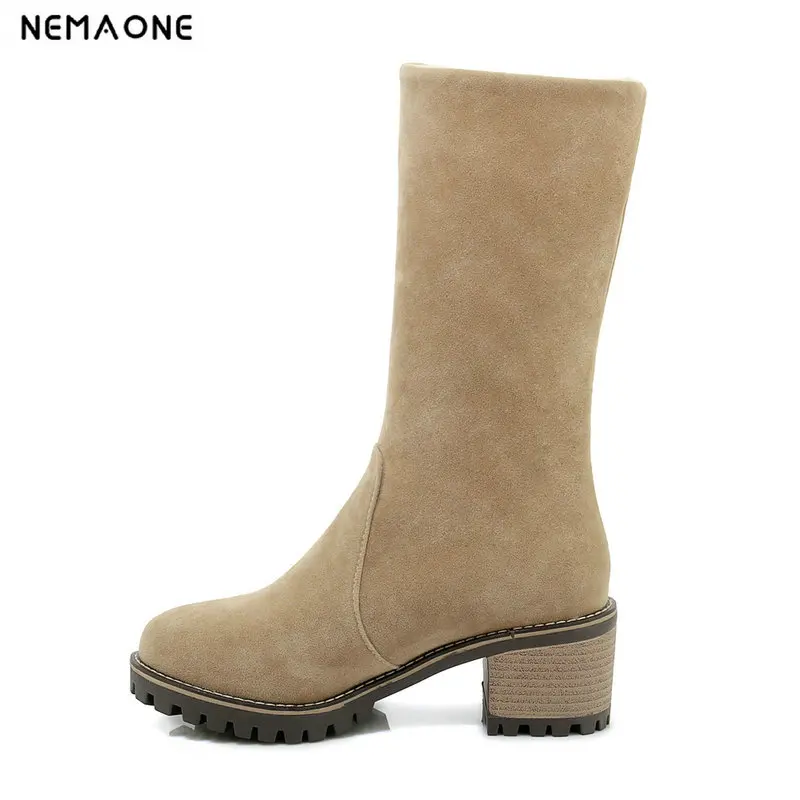 

2019 women to keep warm in winter snow boots round toe 6cm high heel women shoes rfashion erogenous mid calf casual party shoes