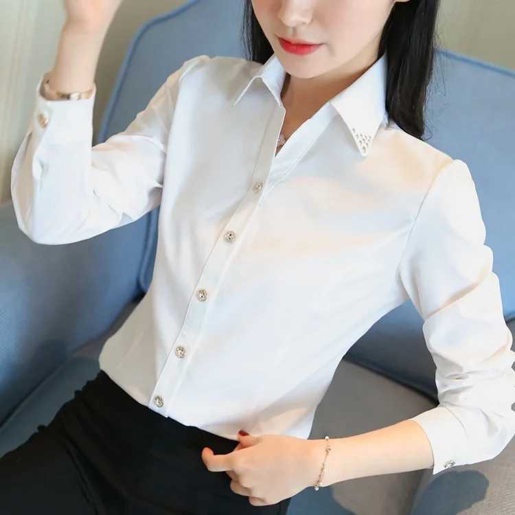 

2019 White Shirt Long Sleeve Slim Workwear Korean Version women blouses plus size tops undershirt