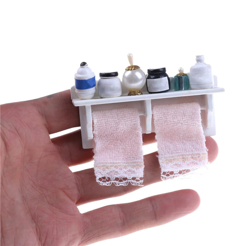 

Hot Sale 1PCS 1/12 Dollhouse Miniature Cosmetic Set Dollhouse Bathroom AccessoriesBathroom Set Towel Rack Makeup