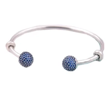 QANDOCCI Европейский новая осенняя мода 925 пробы Серебряный Синий новейший сверкающий Открытый браслет для женщин DIY ювелирные изделия