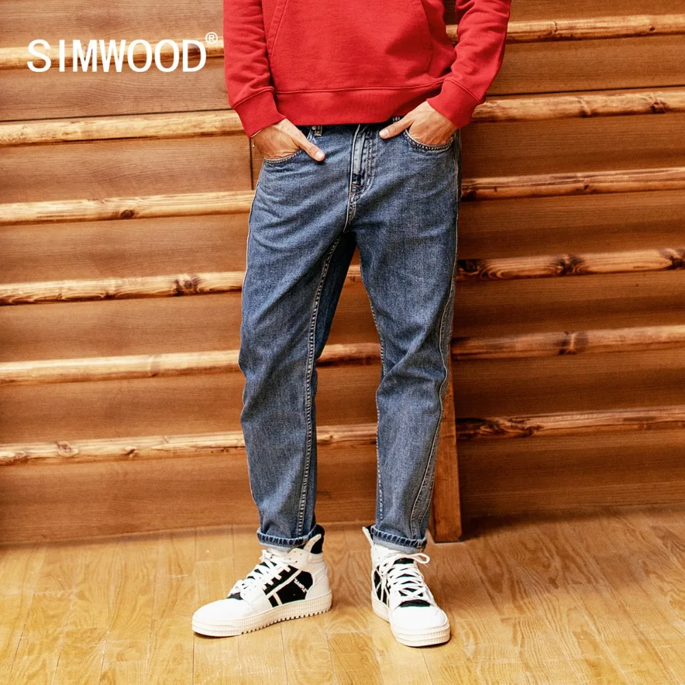 

SIMWOOD New 2019 Jeans Men Spring Fashion Wash Side Striped jean homme Plus Size Casual Ankle-Length Denim Harem Pants 190025