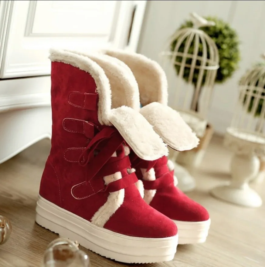 AIYKAZYSDL/Коллекция года; женские теплые зимние ботинки; ботинки до середины икры на платформе, увеличивающие рост; лыжные ботинки на толстой резиновой подошве размера плюс - Цвет: red