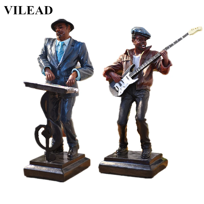 VILEAD 11'' Resin Black People Musician Figurine Modern African Black