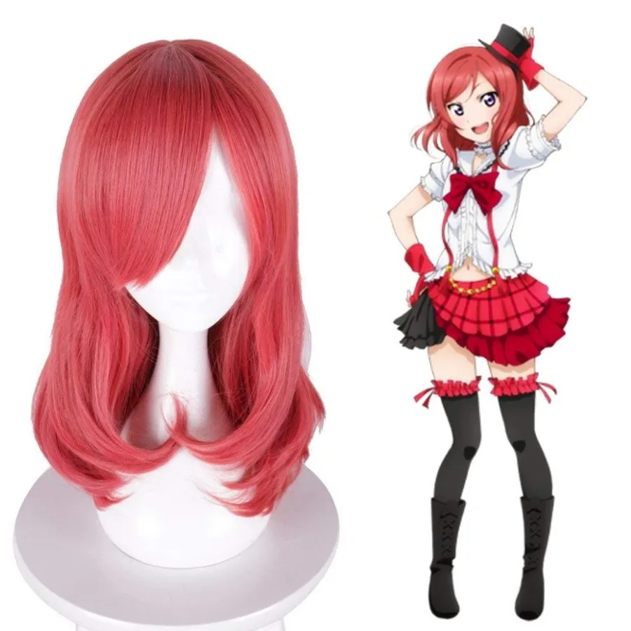 

Anilnc Lovelive Orange Red Maki Nishikino Synthetic Cosplay Anime Wigs