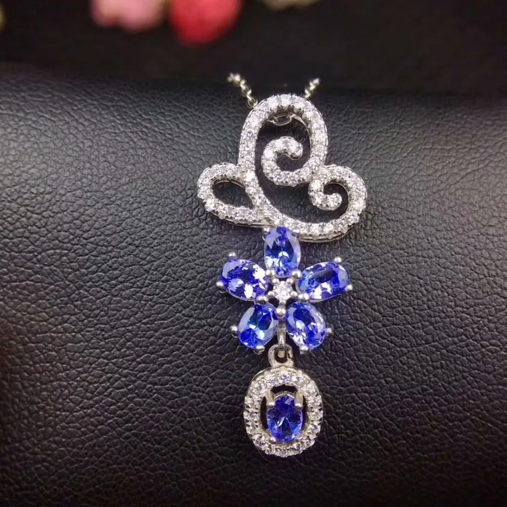 

925 sterling silver inlaid with natural tanzanite necklace pendant luxury style fine jewelry sent to girlfriend lover