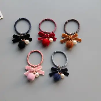 

5pcs/lot Baby Girl Kids Hair Accessories Girl Velvet Bow Faux Pearl Ball Elastic Hair Tie Rope Hair Band