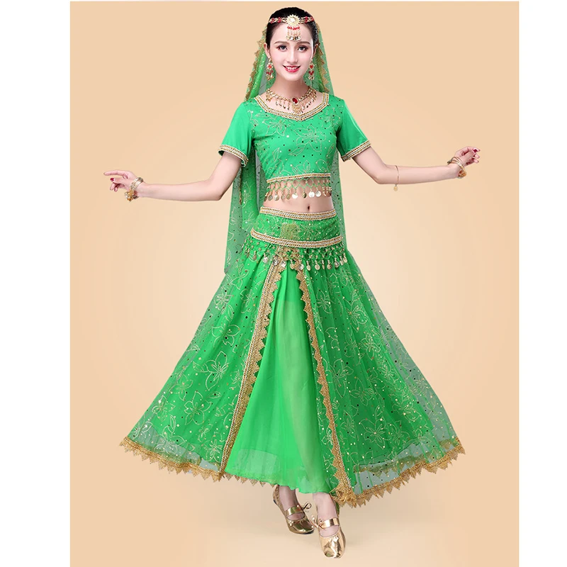 Indian Bollywood Dance Costume Set for Women and Children - 7 Piece Sari Belly Dancewear Outfit image 4