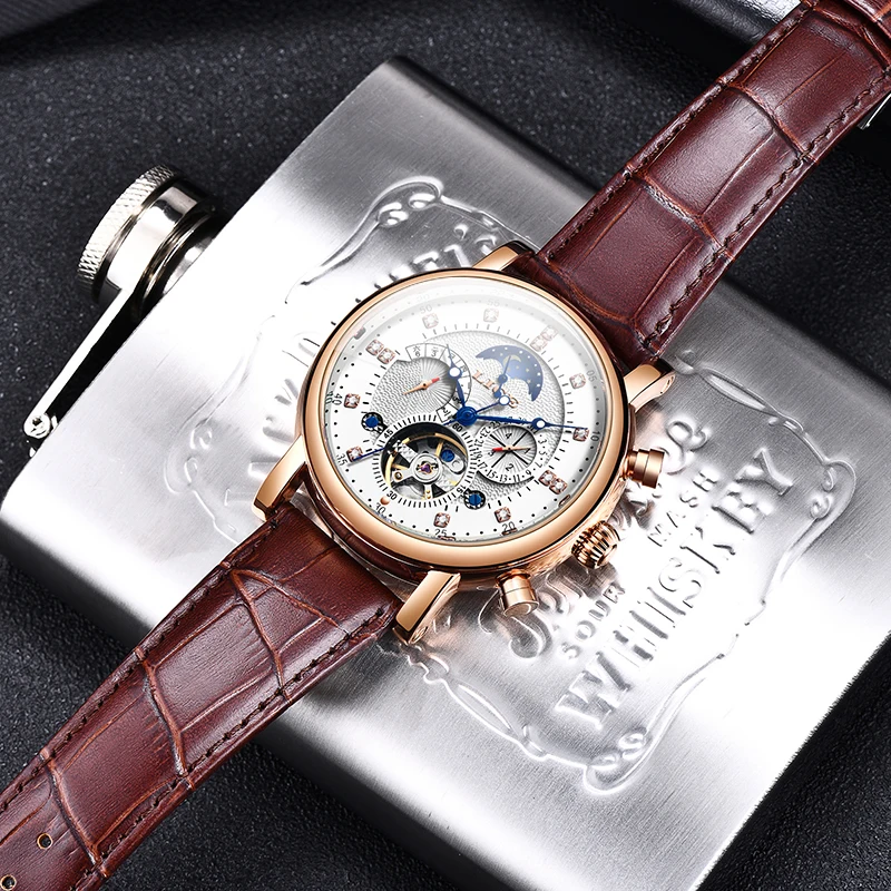 NewLIGE Tourbillon Мужские модные часы в деловом стиле автоматические механические