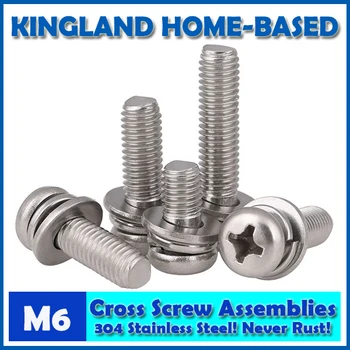 

M6 GB9074.8 Phillips Cross Recessed Small Pan Head Screw Plain And Spring Washer Assemblies 304 Stainless Steel Machine Screws