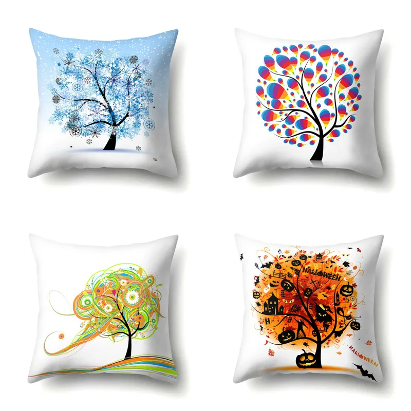 

Colorful Season Life Tree Pillow Case Throw Pillow Cover 45*45cm Pillowcase Bedroom Home
