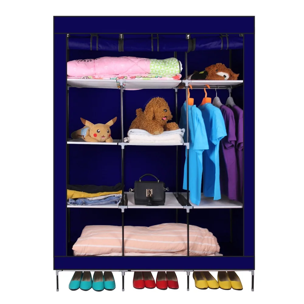 

69 Inch Portable Closet Organizer Large Space Clothes Wardrobe Steel Tube Rack With Shelves Clothing Storage Closet