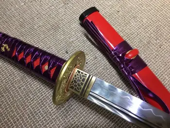 

Sharp Clay Tempered T10 Steel Blade Japanese Sword Samurai Katana Brass Tsuba Full Tang W/ Sword Bag