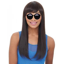 DLME Peruvian Hair Glueless Front Lace Wigs Silky Straight With Side Bangs Fringe Glueless Hand Tied Part No Shedding Synthetic