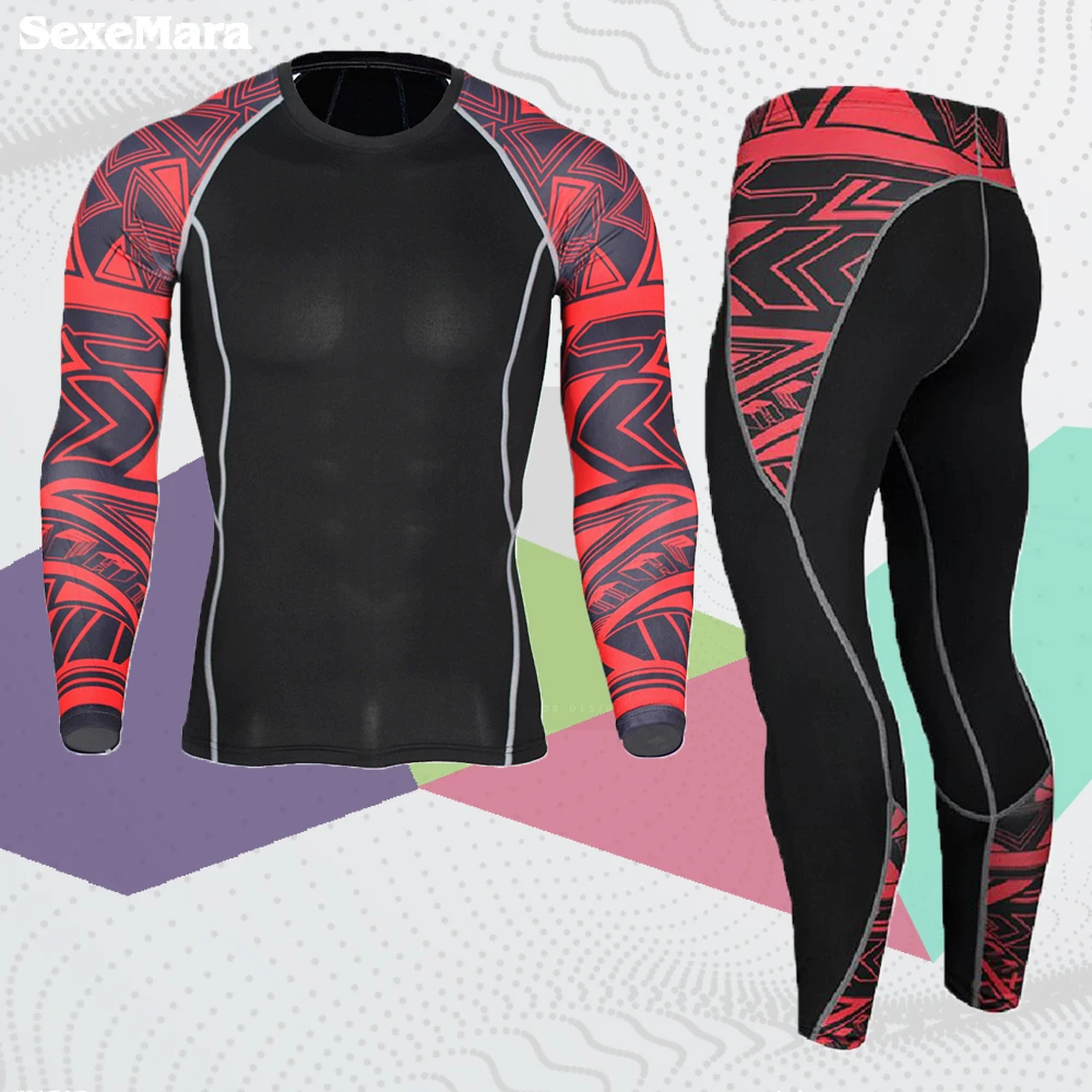 

Sports suit tights for Men's fitness Compression set thermal underwear men's running Kit brand MMA rashguard Yoga Sportswear
