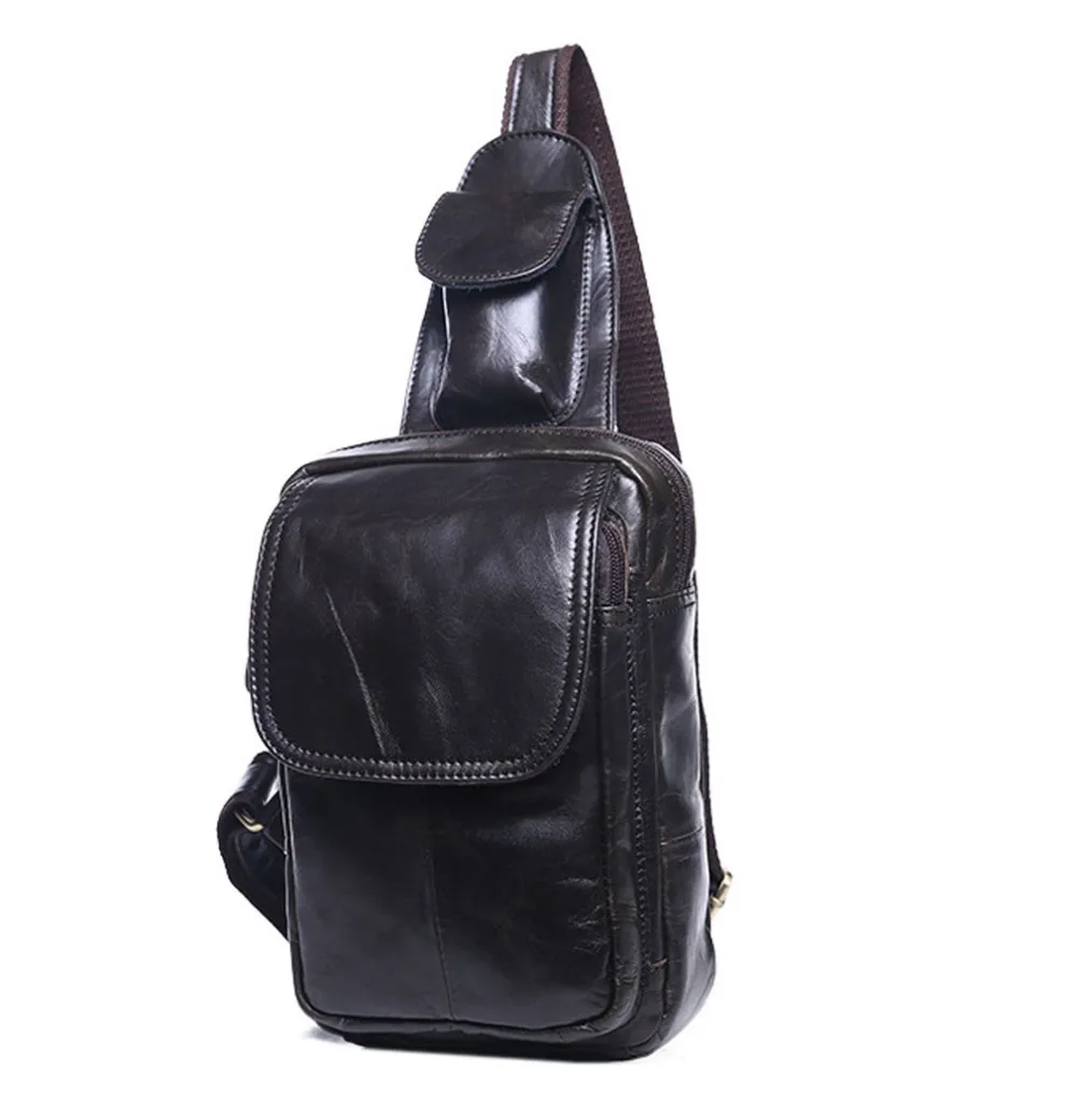 

Men Genuine Leather Cowhide Sling Chest Pack Messenger Shoulder Cross Body Bag Travel Climb Leisure package DropShipping
