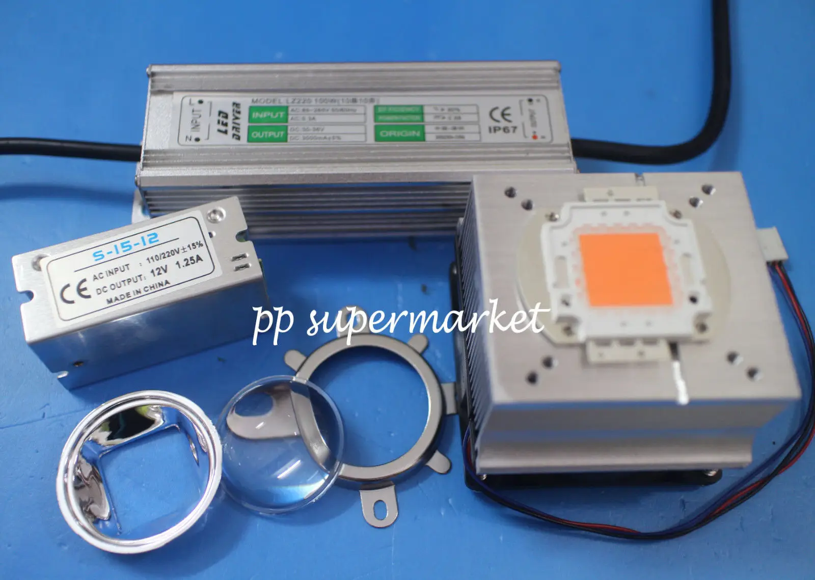 100 Вт DIY привело светать 380-840nm чип+ драйвера+ радиатор+ вентилятор охлаждения+ led объектив