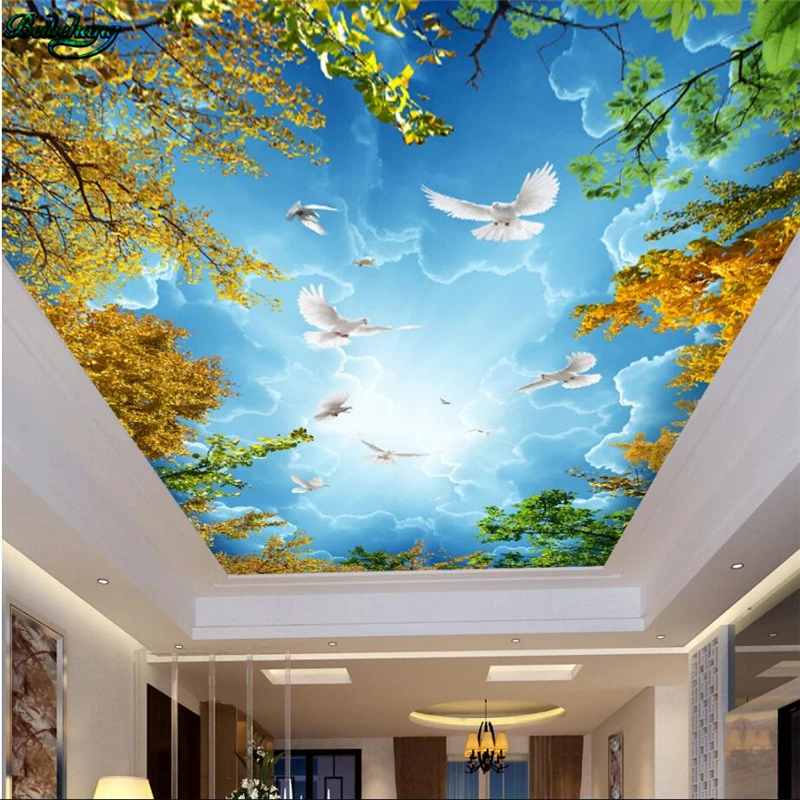 Beibehang Grande Carta Da Parati Personalizzata Bella Splendido Rami Cielo Blu Con Nuvole Bianche Soffitto Tetto Affresco Della Decorazione Della Casa Aliexpress