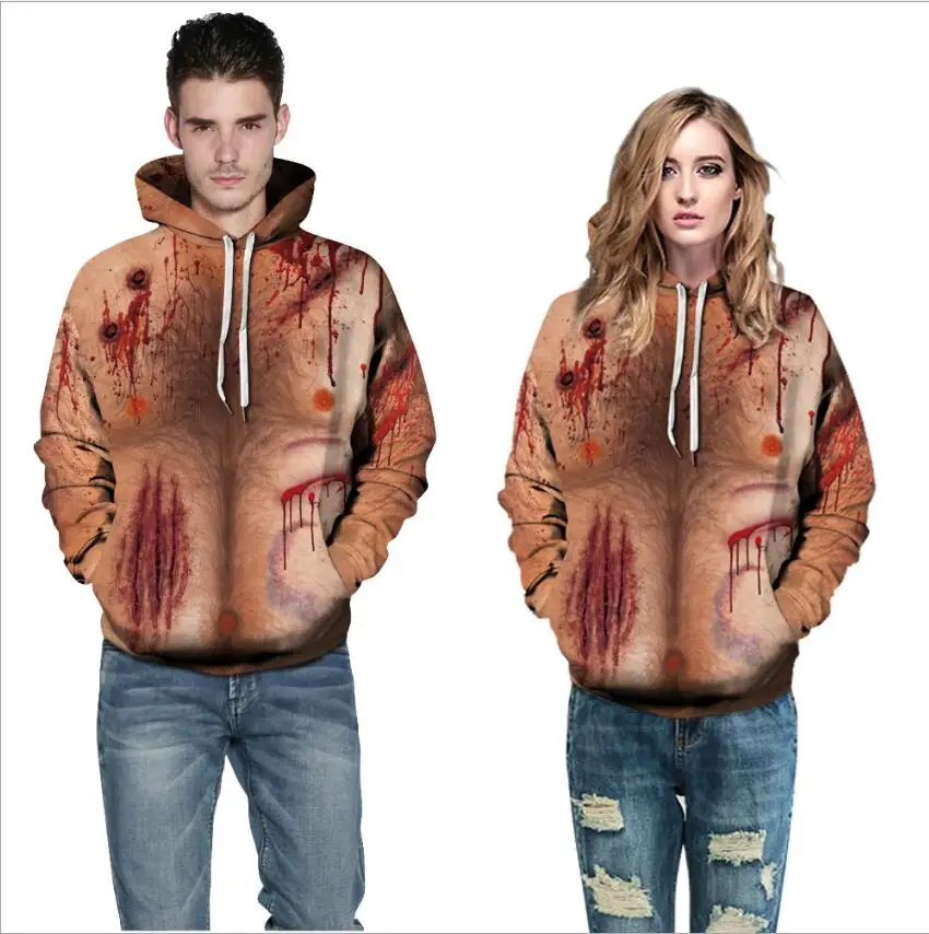 

Skull smoke Halloween digital print hooded hoodies for couples autumn/winter loose-fitting baseball outfits