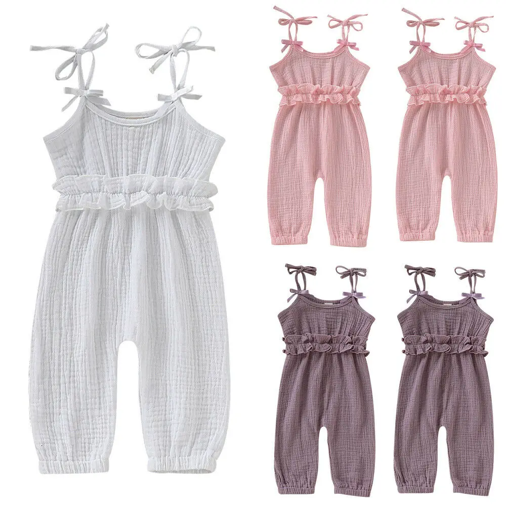 

Newborn Cute Baby Girl Fashion Jumpsuit Bodysuit Playsuit Solid Causal Cotton Linen Sleeveless Long Pants Trousers Outfits Set