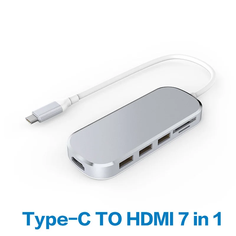 

Type C Hub 7 in 1 Multiport USB 3.1 PD Type C to HDMI 4K 30Hz/60Hz USB 3.0 SD/TF Card Charging Adapter Converter for Mac