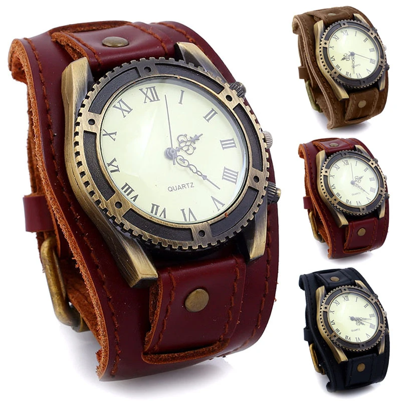 Reloj de pulsera de cuero de vaca Vintage Punk para hombre, reloj informal con esfera de números romanos, regalo @ 17|gift gifts|gift mengifts - AliExpress