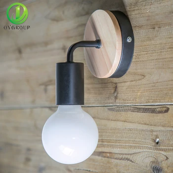 

OYGROUP Loft Black Indoor Wall Lamp Simplicity E27 Iron and Wood Plate Wall Light Lights Fixtures