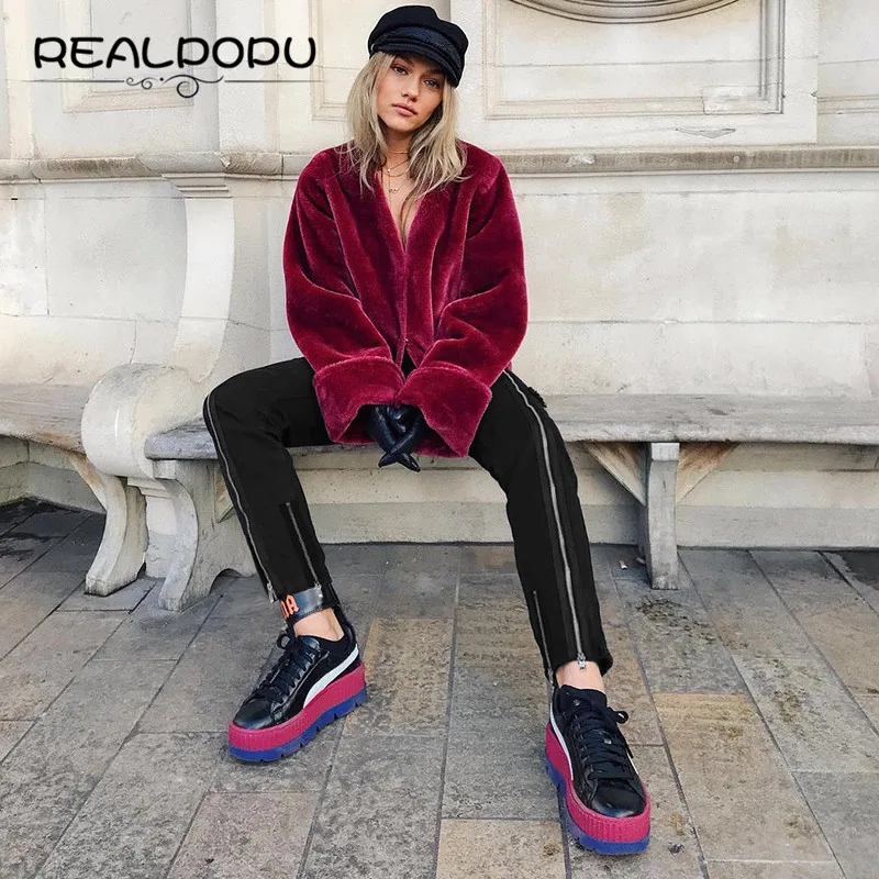 Realpopu, длинные брюки, черные, на молнии, спереди, эластичные, модные брюки, тканые, модные, узкие брюки, для женщин, высокая талия, уличная одежда