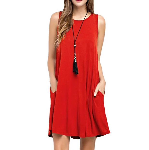 

2018 Sleeveless Pocket Vest women's dress