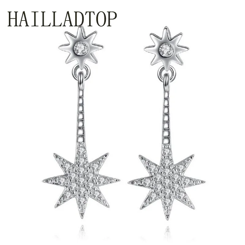 HAILLADTOP Star Earrings font b Luxury b font font b Crystal b font Drop Earrings Women