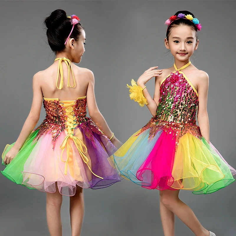 Kids Girls Figure Ice Skating Dress Sequin Twirling Dance Dress Costume 2PCS Set