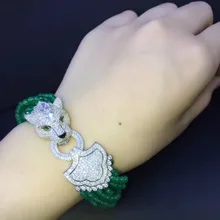 Натуральный браслет с халцедоном, многослойный зеленый цвет, серебро 925 пробы, леопард, тонкая женская бижутерия