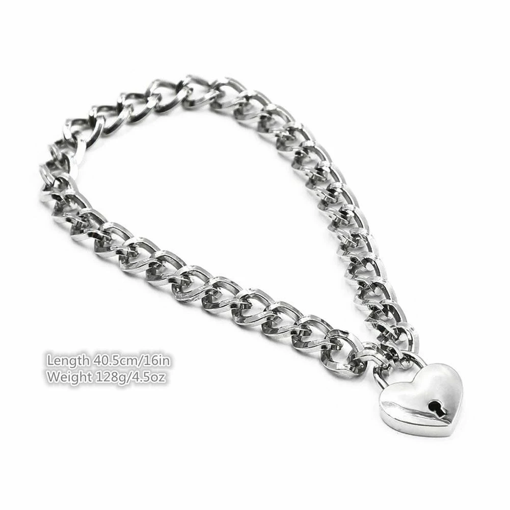 New Silver Color Metal Collars Neck Pet Play Heart-Shape Padlock Metal Necklace For Dog