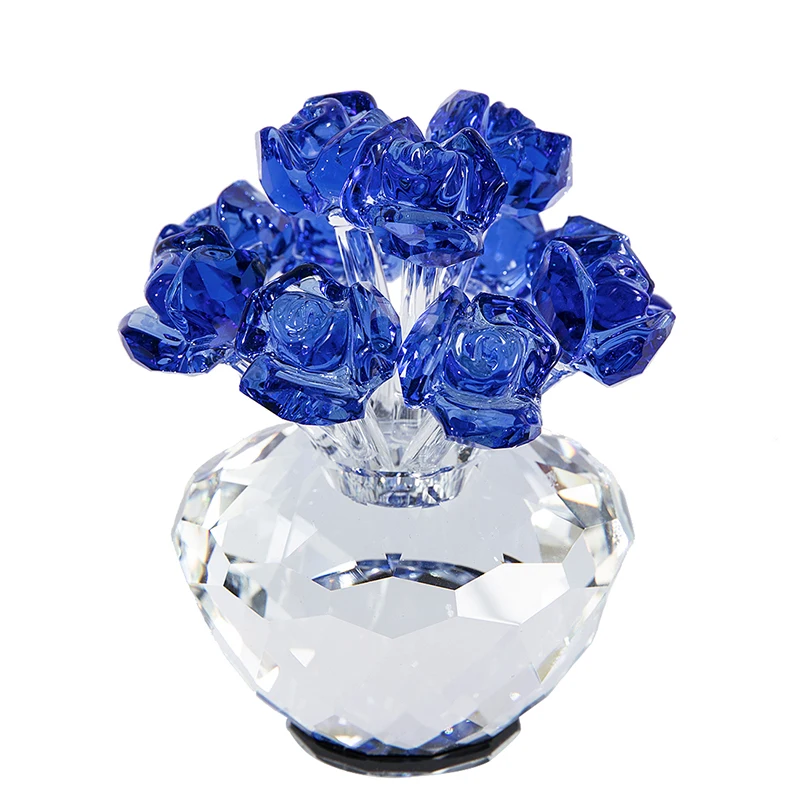 

H&D Gift for Her,Spring Bouquet Paperweight Crystal Glass Flowers Blue Rose Figurine Ornament For Home Wedding Gift-Boxed