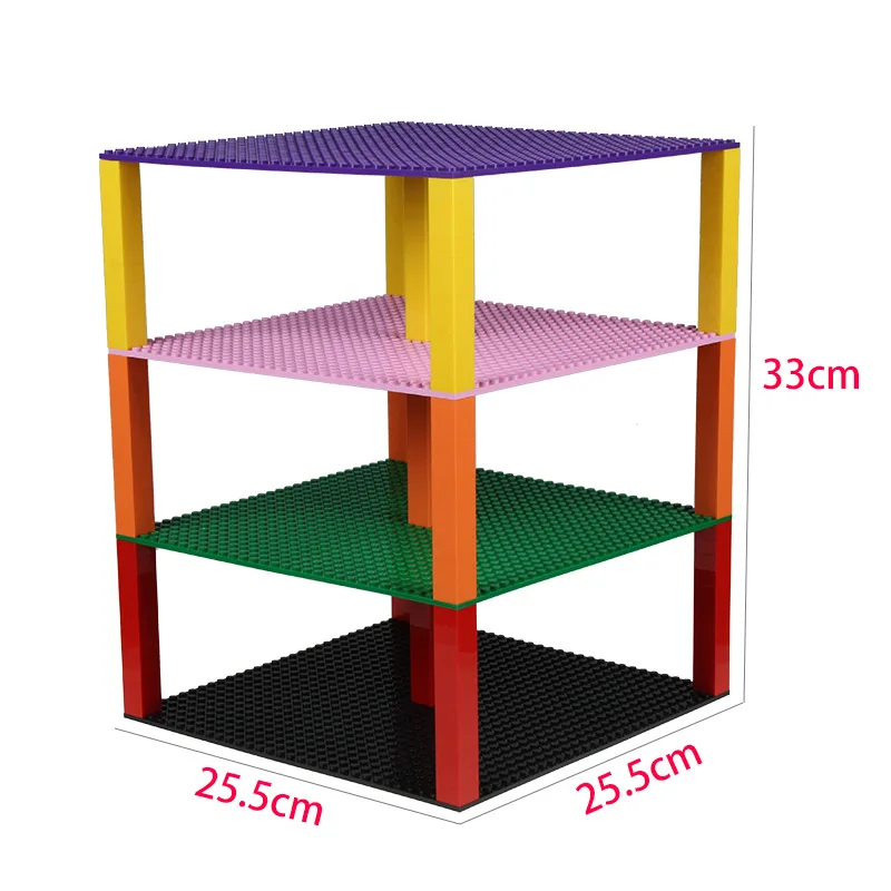 

10" x 10" Stackable Construction Base Plates - 4 Pack Bundle with 165 Bonus Building Bricks 32*32 Dots 25*25cm Baseplate Floor