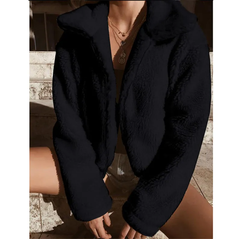 Women's clothing autumn winter short jacket new imitation lamb hair camel color coat warm fur flap fur soft plush fur (11)