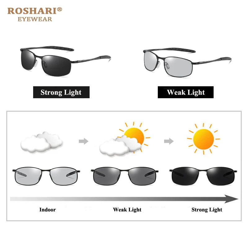 RoShari HD мужские фотохромные поляризованные солнцезащитные очки Хамелеон солнцезащитные очки для мужчин день ночь вождения антибликовые очки gafas de sol